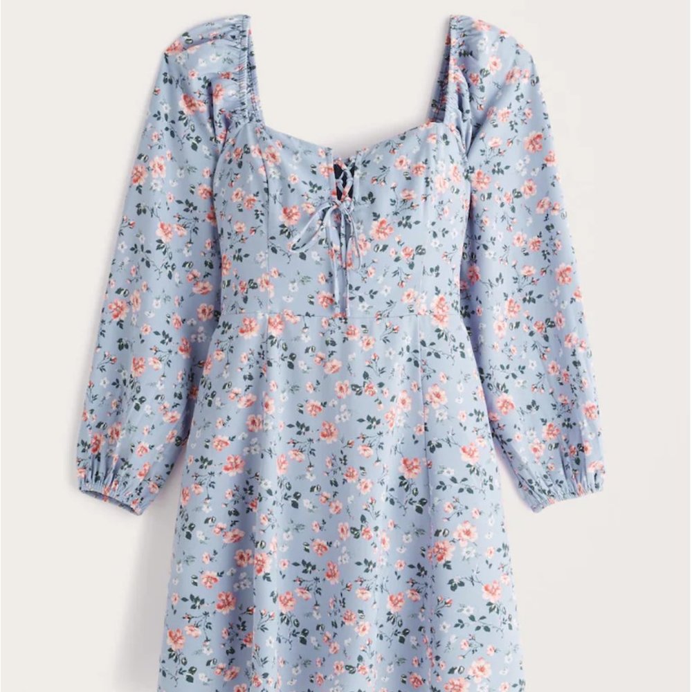 Abercrombie Floral Long Sleeve Lace-Up Mini Dress size XLT